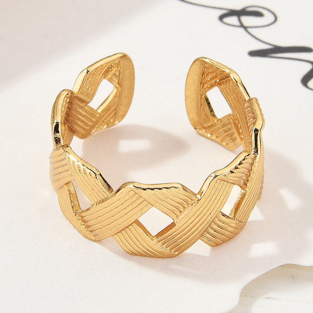 Wholesale Gold Plated Titanium Steel Geometric Eye Adjustable Ring Boutique Resale