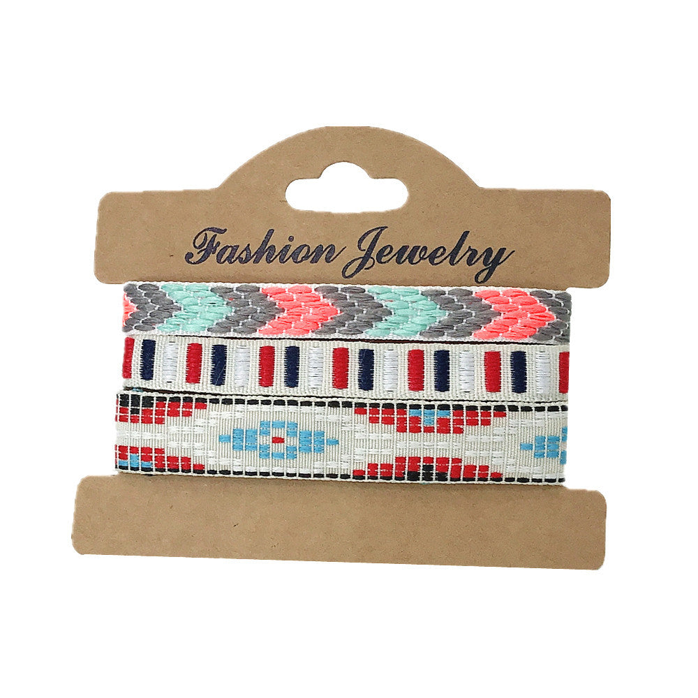 Wholesale 3 Pcs Set Hot Sale Retro Ethnic Bohemian Hand Rope Nepal Colorful Woven Bracelet Jewelry