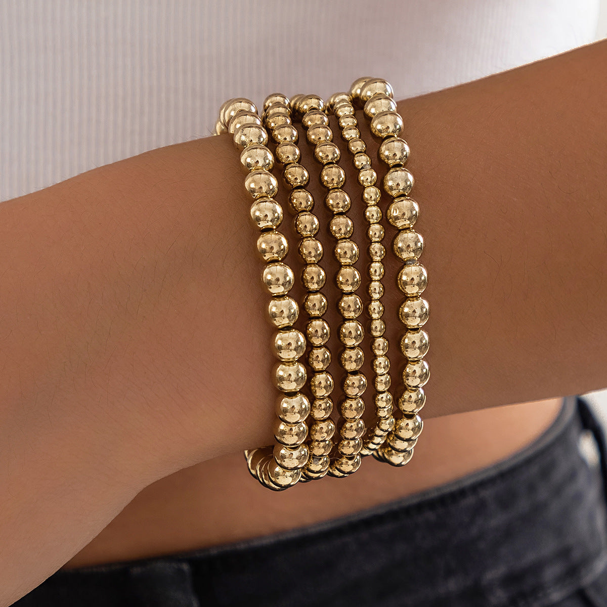 Wholesale Heart Pendant Layered Bracelet Set For Women Copper Electroplated Beaded Chain Bracelets Stylish Jewelry Accessory
