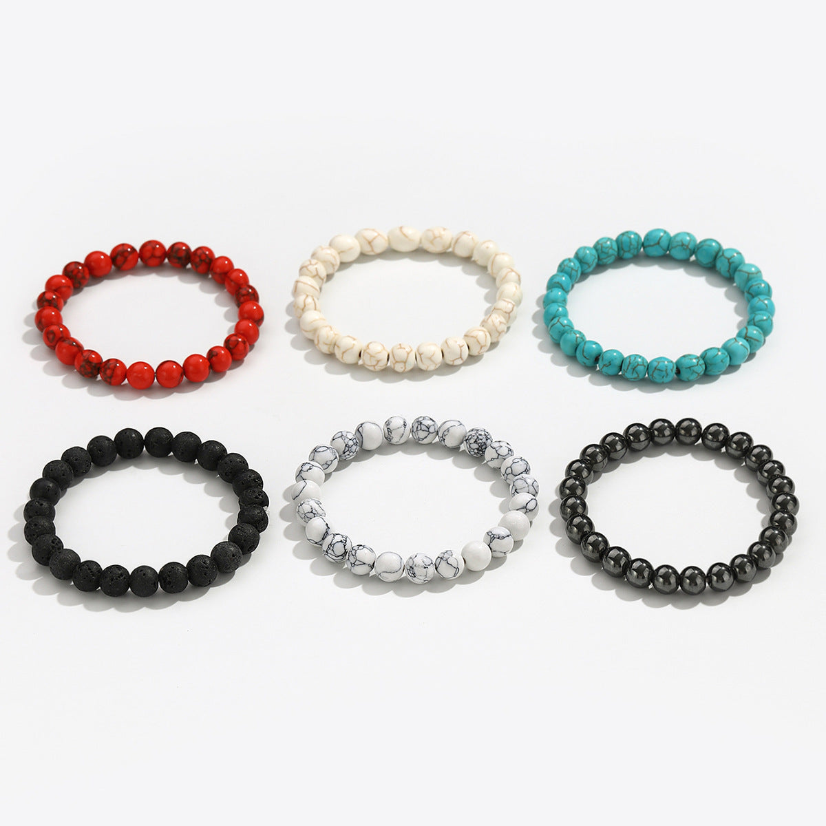 Wholesale Vintage Style Turquoise And Black Stone Elastic Beaded Bracelet Unisex Couple Gift Geometric Design Boutique Jewelry Accessory