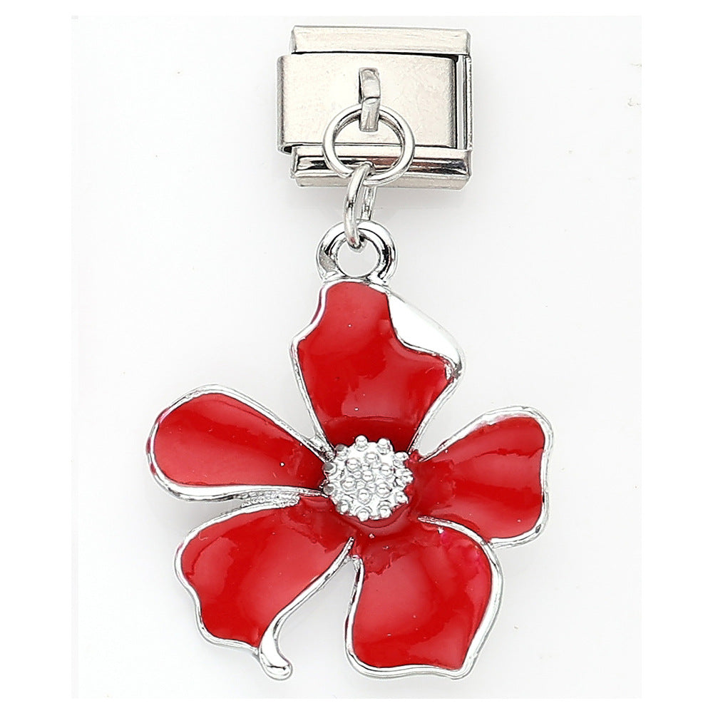 Wholesale 10pcs Italian Charm Bracelet 9mm DIY Splicing Cherry Pepper Flower Pendant Stainless Steel Composable Bracelet