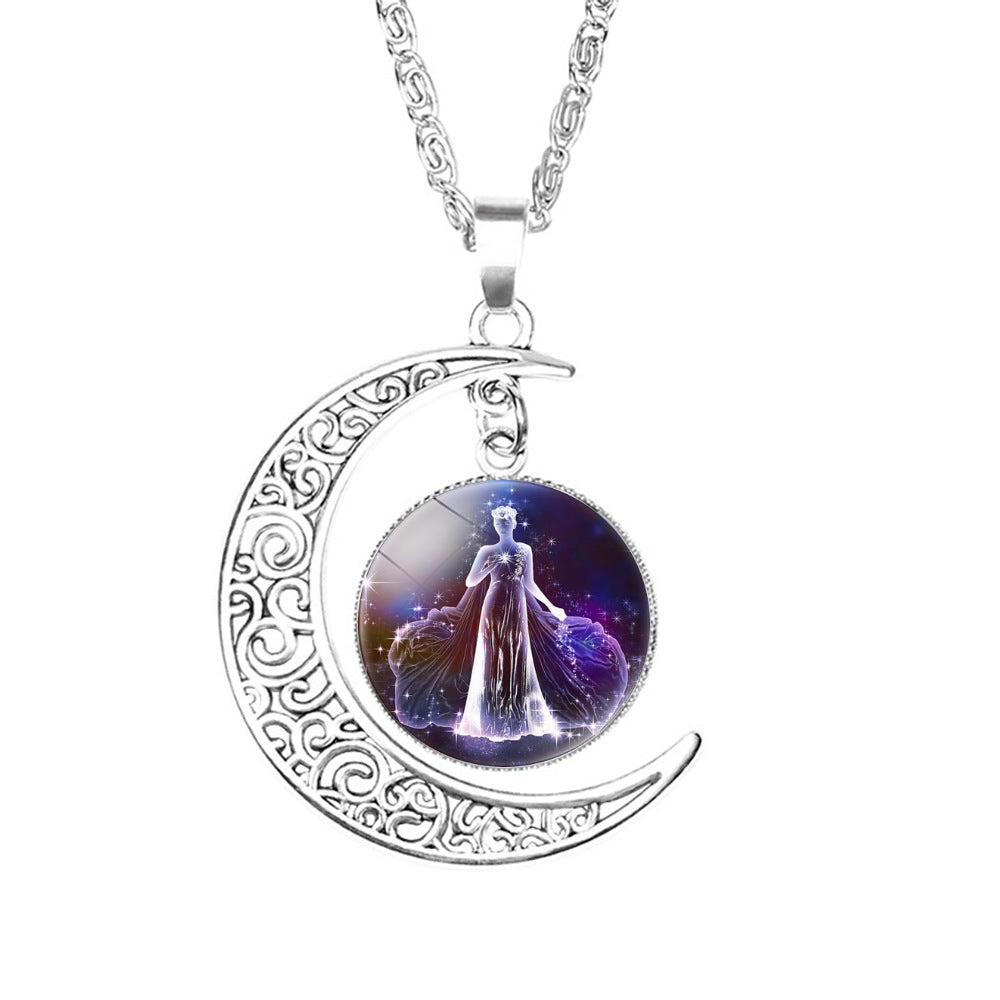 Wholesale Twelve Constellations Colorful Series Moon Necklace