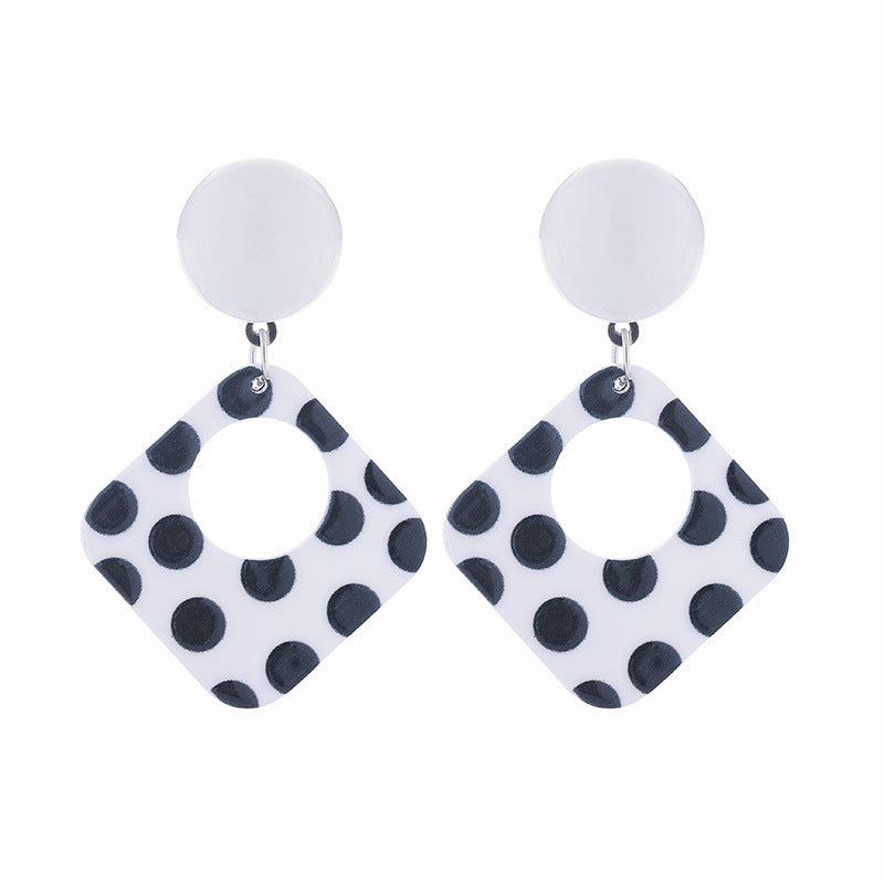 Wholesale Exaggerated Polka Dot Black and White Polka Dot Acrylic Earrings