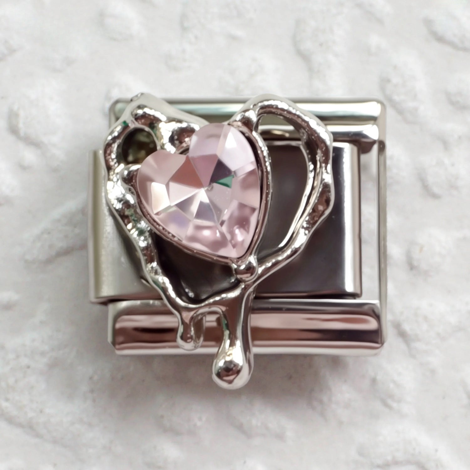 Wholesale Stainless Steel Pink Zirconia Italian Charm Bracelet Heart Shape DIY Accessory for Everyday Wear Gift