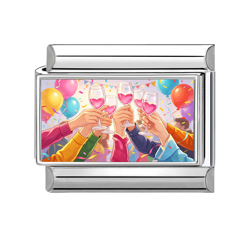 Wholesale Italian Style Birthday Theme Patchwork Stainless Steel Bracelet Fashion Accessory Gift