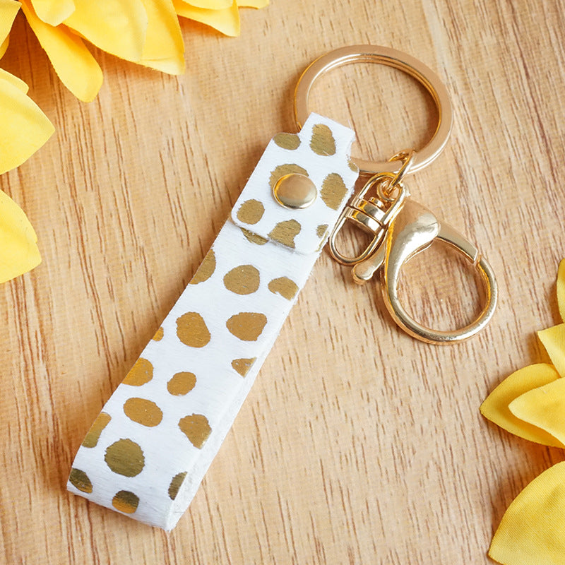 Wholesale of 2pcs/pack Western Style Gold Dot Printed Brushed Leather Horse Hair Keychain ACC-KC-HY019