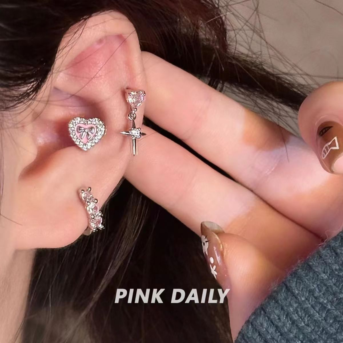 Wholesale Flash Zirconium Cross Pendant Ear Bone Nail Titanium Steel Niche All-match Awn Star Earrings