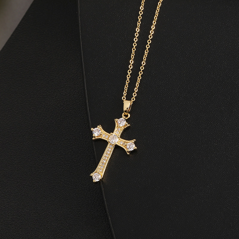 Wholesale Hip Hop Cross Pendant Necklace Micropaved Copper Design Casual Unisex Chain Chic Fashion Accessory Gift