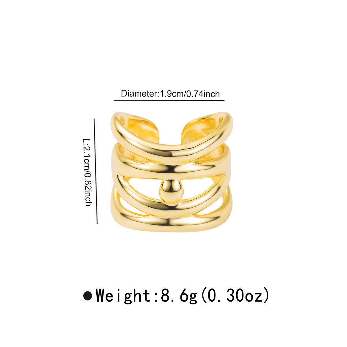 Wholesale Multi-Layered Line Ring Personalized Heavy Copper Cross-Wrapped Open Ring