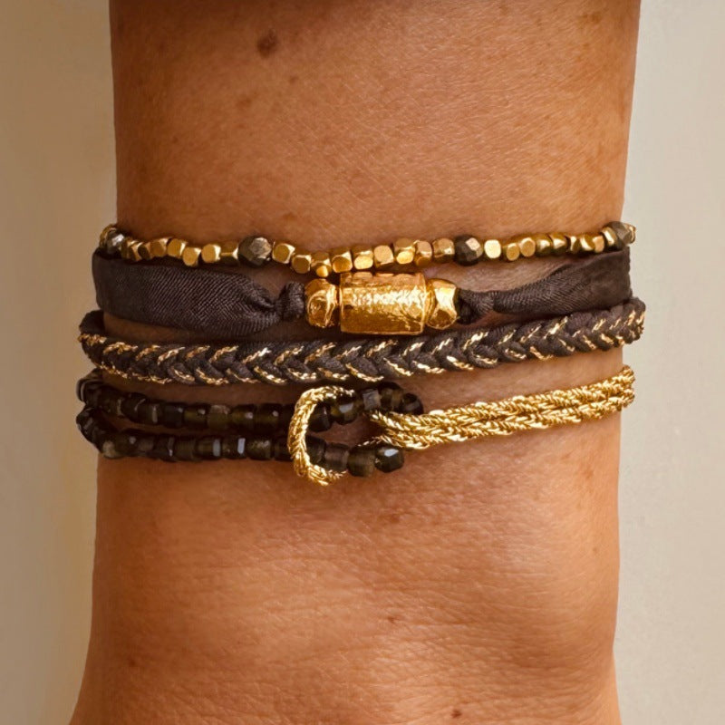 Wholesale Bohemian Retro Natural Stone Woven Bracelet Gold Plated Women S Fashion Accessory