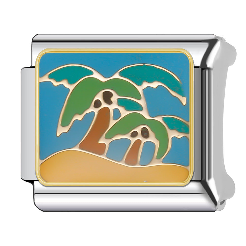 Wholesale Italian Charm Bracelet 9mm DIY Splicing Holiday Scenery Stainless Steel Composable Bracelet