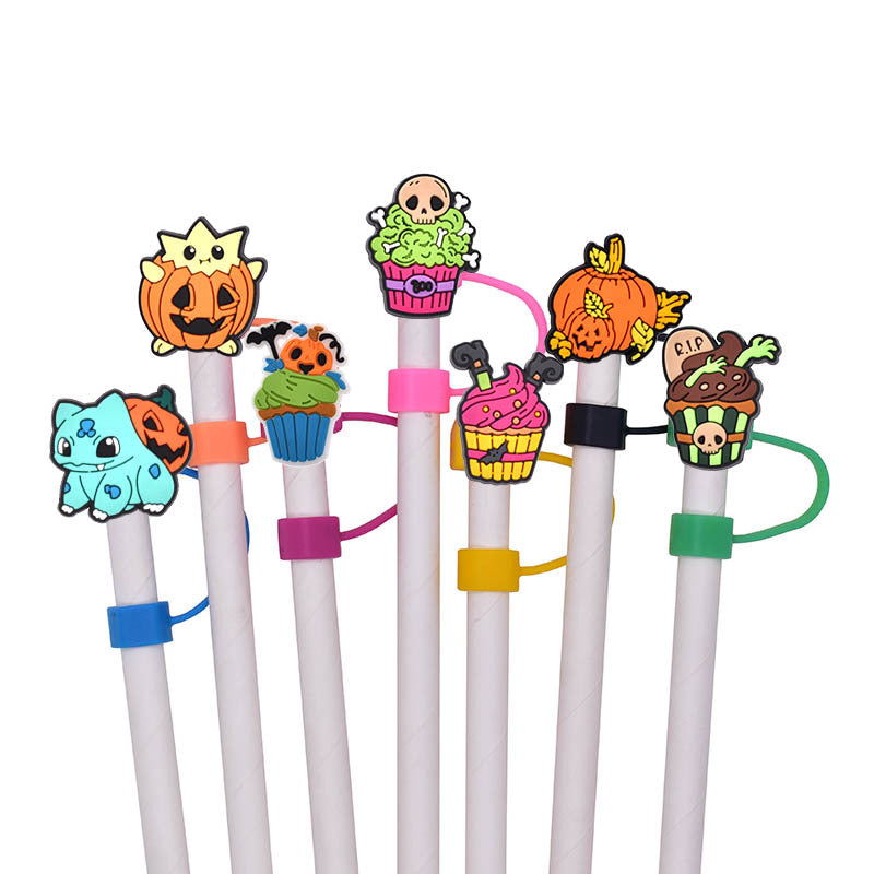 Wholesale Random 100pcs Halloween 10MM PVC Straw Tube Cap ACC-SCR-YiQu002