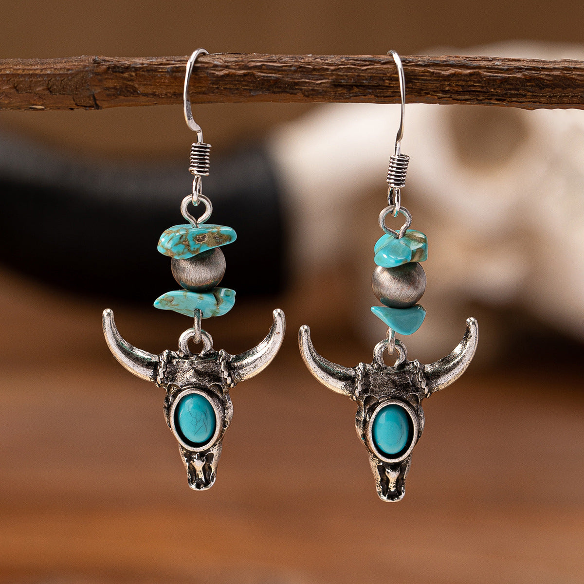 Wholesale Vintage Bull Head Conch Pendant Earrings