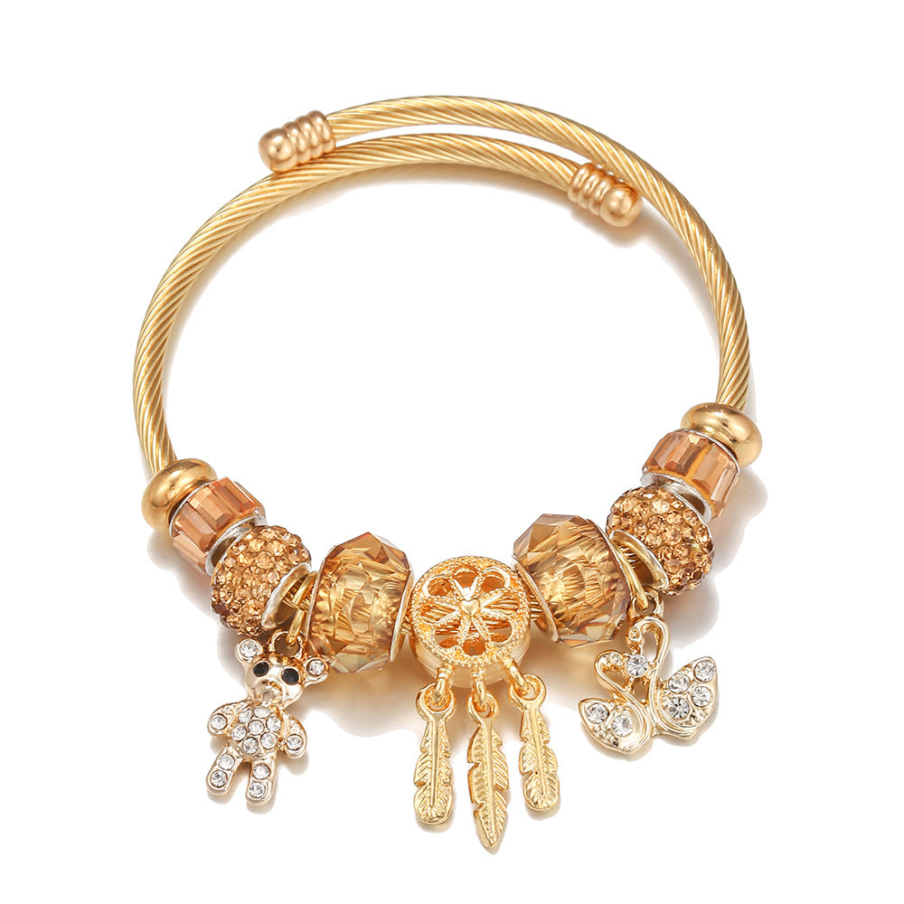 Wholesale DIY Stainless Steel Bracelet Bear Swan Pendant Gold Bracelet ACC-BT-Weiy014