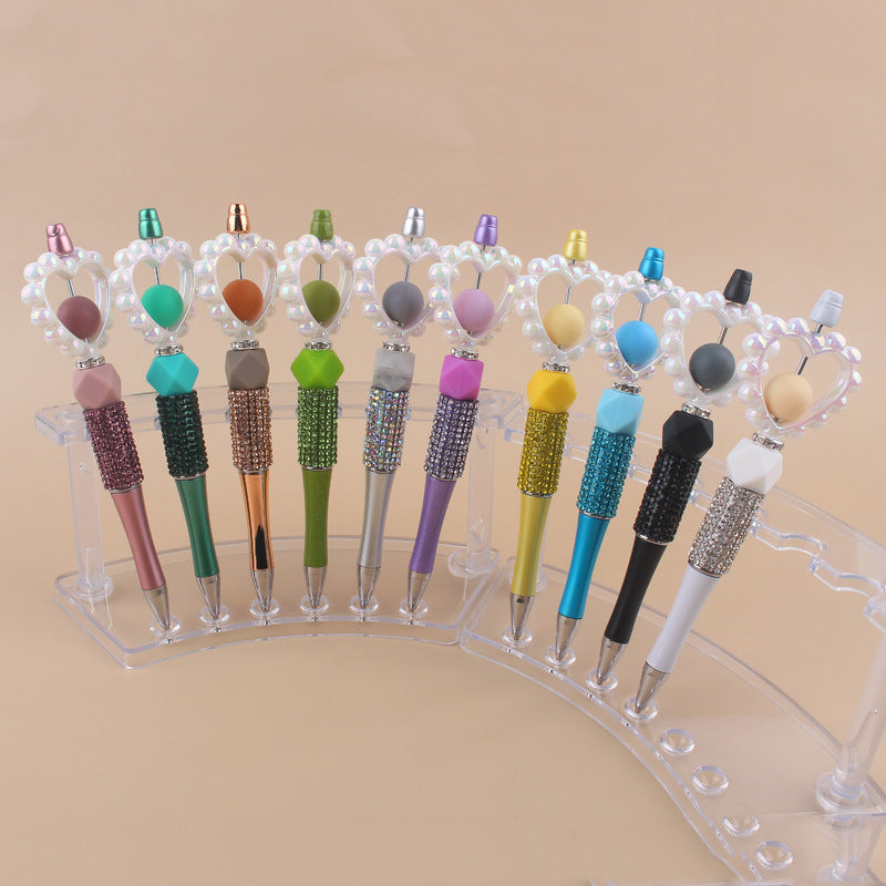 Wholesale  Diamond plastic love beaded pen  ballpoint pen color plastic pen