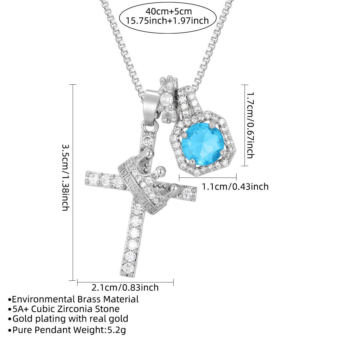 Wholesale Copper Cross Pendant Necklace with Zircon,  Geometric Fashion Jewelry Accessory for Women,  DIY Gift
