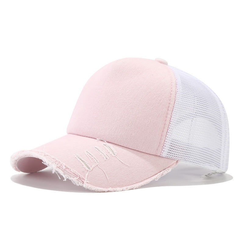 Wholesale Washed Cotton Mesh Cap with Distressed Sunshade Hole Baseball Cap Hat ACC-HT-NianKa003