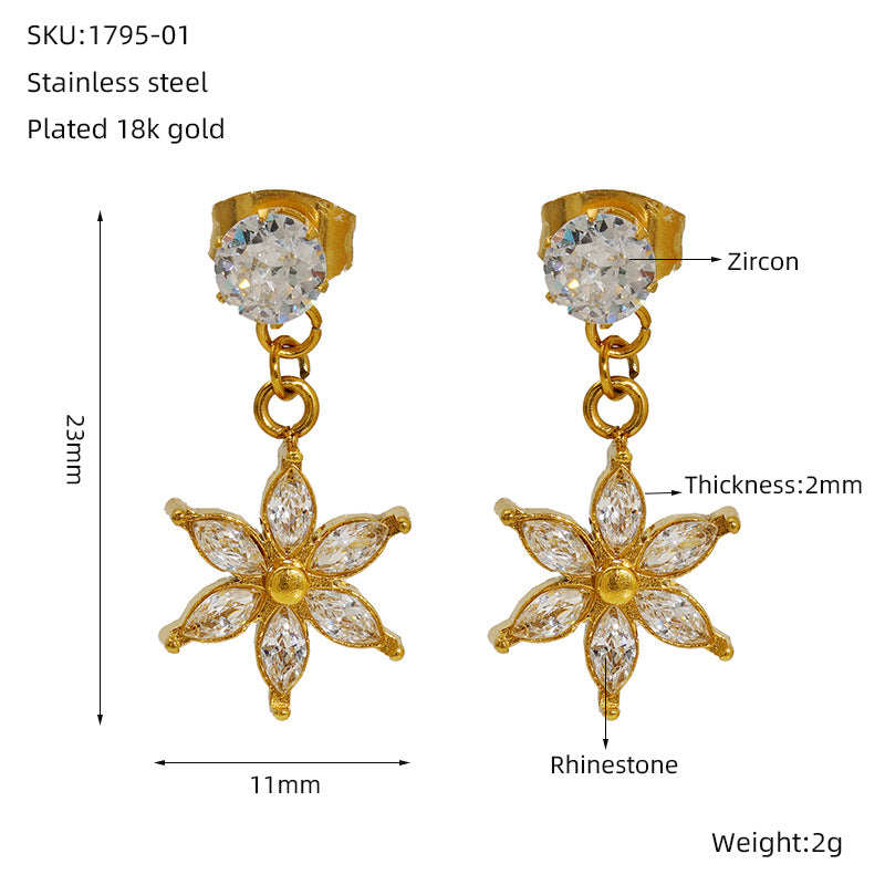 Wholesale Summer flower earrings for women inlaid with zircon light luxury earrings