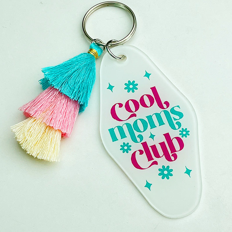 Wholesale 2pcs/pack Mother's Day Acrylic Keychain Nurse Mother Coffee Three-layer Colored Tassel Keychain ACC-KC-HY008