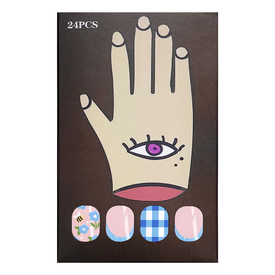 Wholesale 24 Pieces/box Blue Flowers Press-on Nails Kits Nail Stickers ACC-NS-GuaiXL088