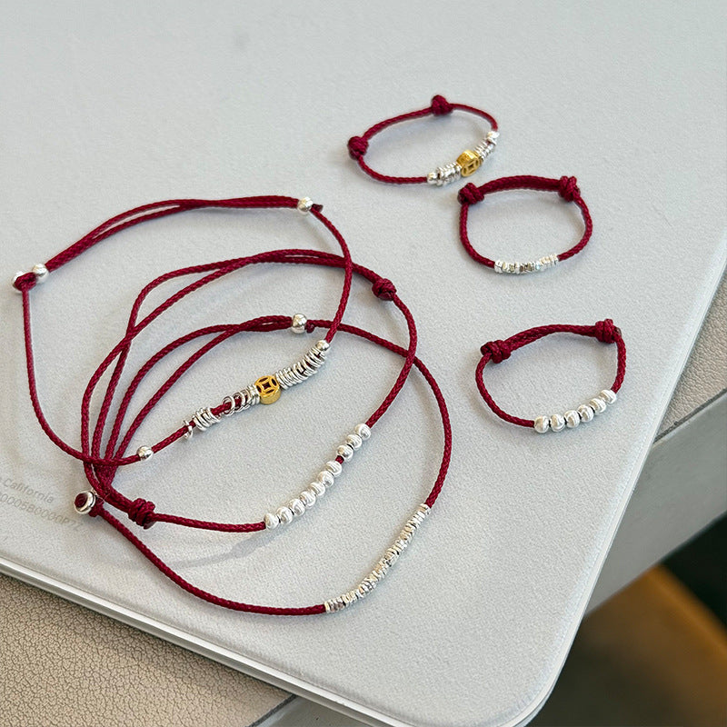 Wholesale red rope set S925 sterling silver hand-woven broken silver red rope bracelet