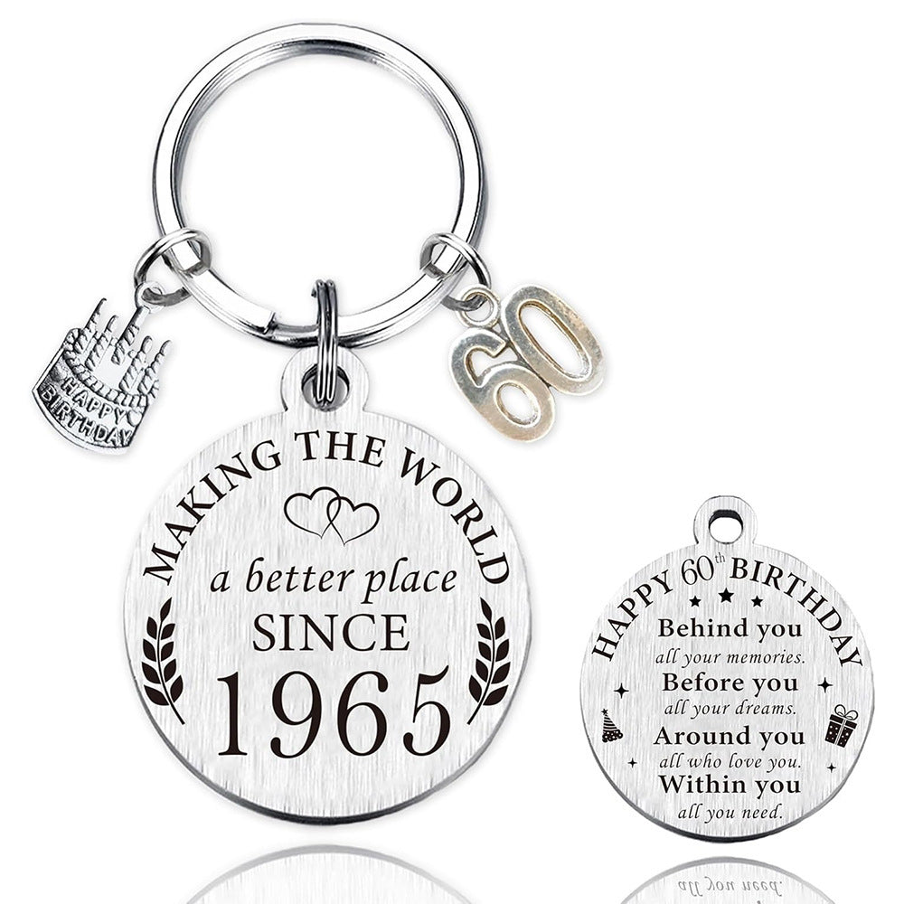 Wholesale Creative Stainless Steel Birthday Cake Thanksgiving Engraved Keychain Gift Decorative Accessory For Everyday Use
