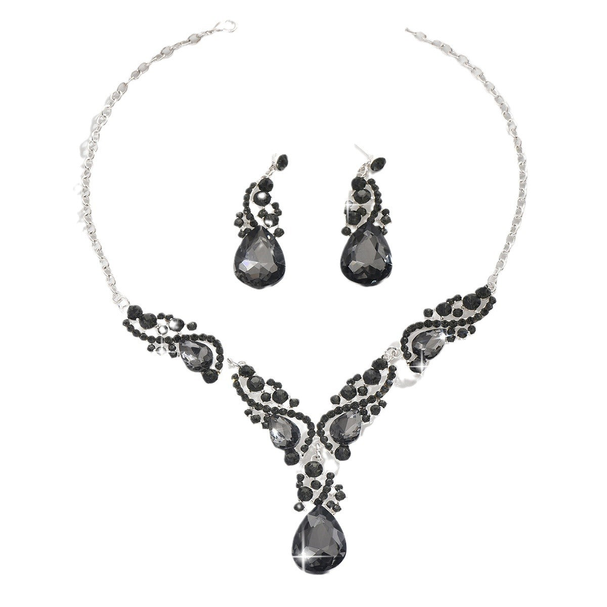 Wholesale Electroplated Alloy Vintage Water Drop Necklace and Earrings Set Party Wear Fashion Accessory