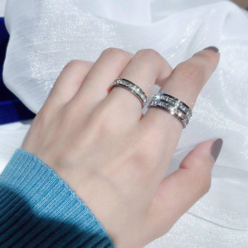 Wholesale Starry Sky Titanium Steel Rings Double Row Diamond Light Luxury Rings ACC-RS-YuXi001