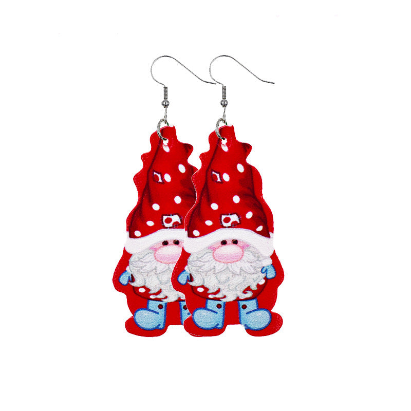 Wholesale  Christmas earrings Christmas dwarfs midget double-sided print PU leather earrings