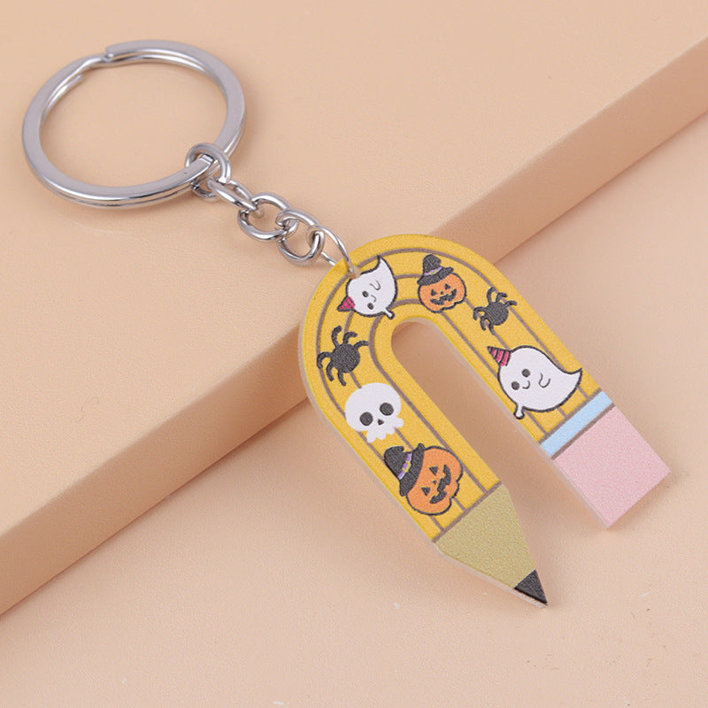 Wholesale Halloween Ghost U Shape Spider Pumpkin Pencil Acrylic Keychain ACC-KC-DA013
