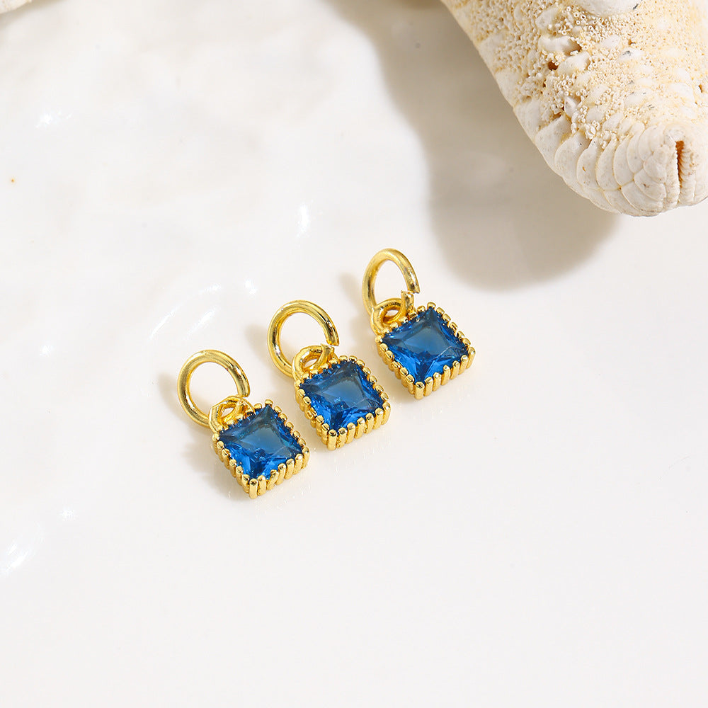 Wholesale Copper plated 18k micro inlaid zircon geometric square colorful small pendant