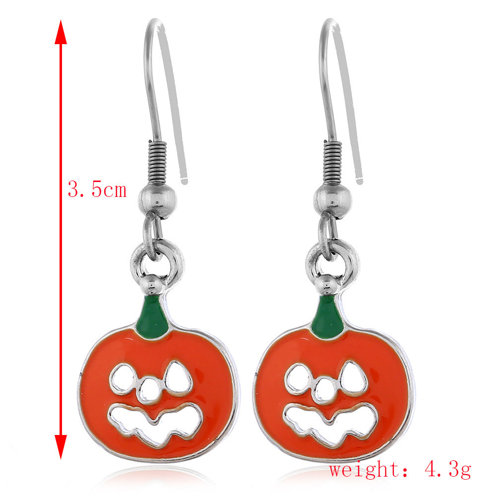 Wholesale Halloween Series Earrings Horror Funny Personality Skull Spider Pumpkin Alloy Drop Oil Earrings
