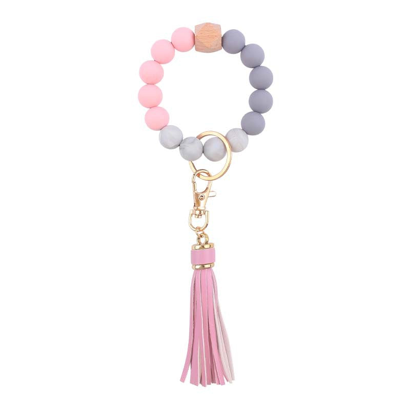 Wholesale  leather PU tassel silicone bracelet wrist keychain
