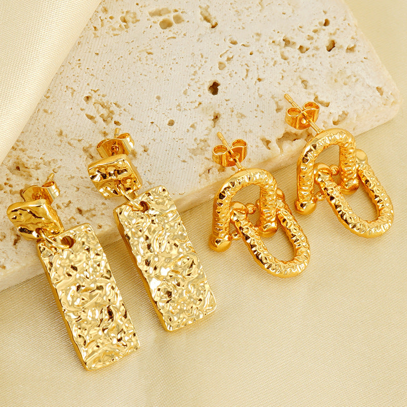 Wholesale Stainless steel  pleated retro horseshoe buckle earrings  exaggerated creative earrings