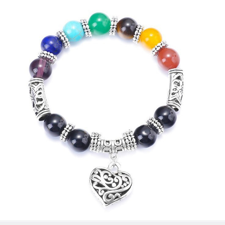 Wholesale Colorful Tiger Eye Stone Beaded Men's Heart Pendant Bracelet ACC-BT-Ceya001