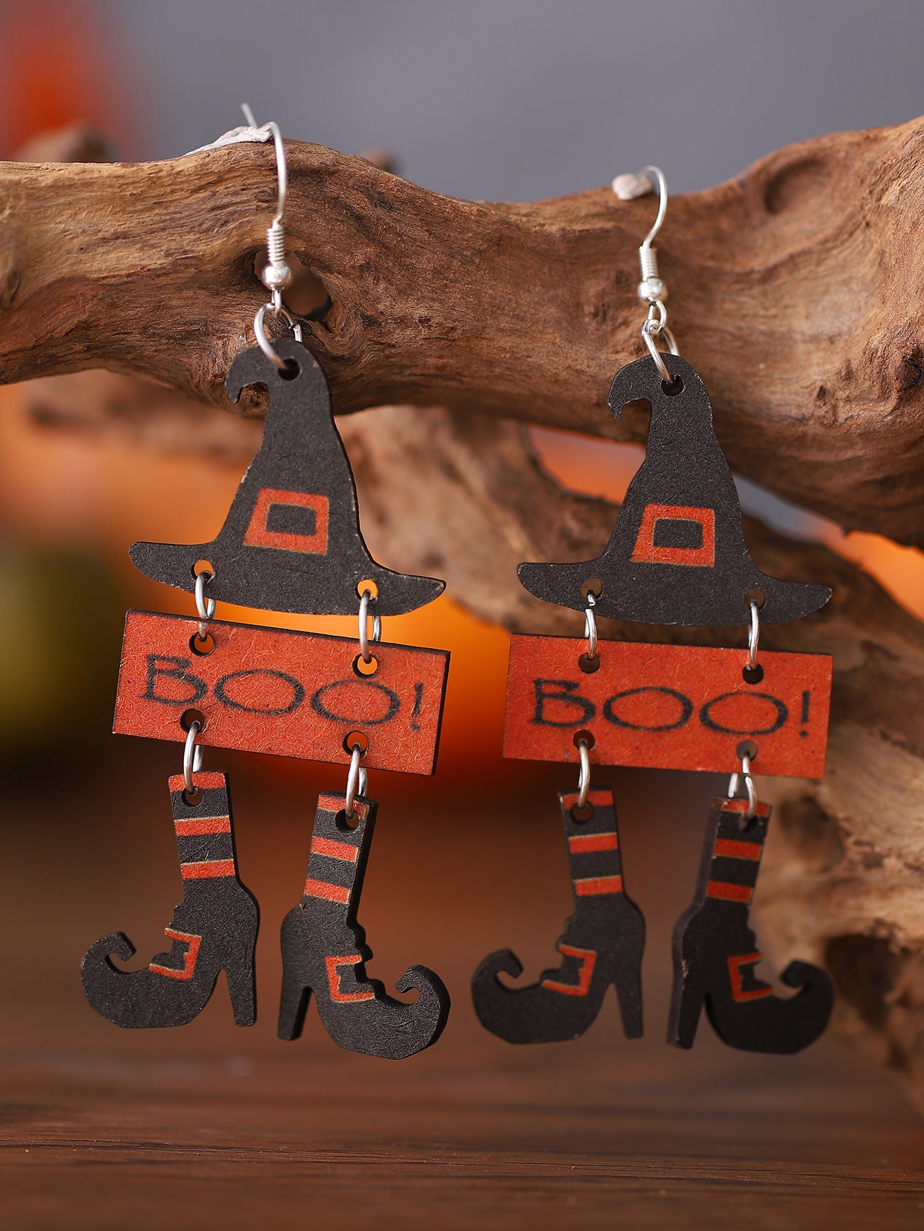 Wholesale Halloween Gothic Witch Hat Wood Earrings ACC-ES-ChuLian023