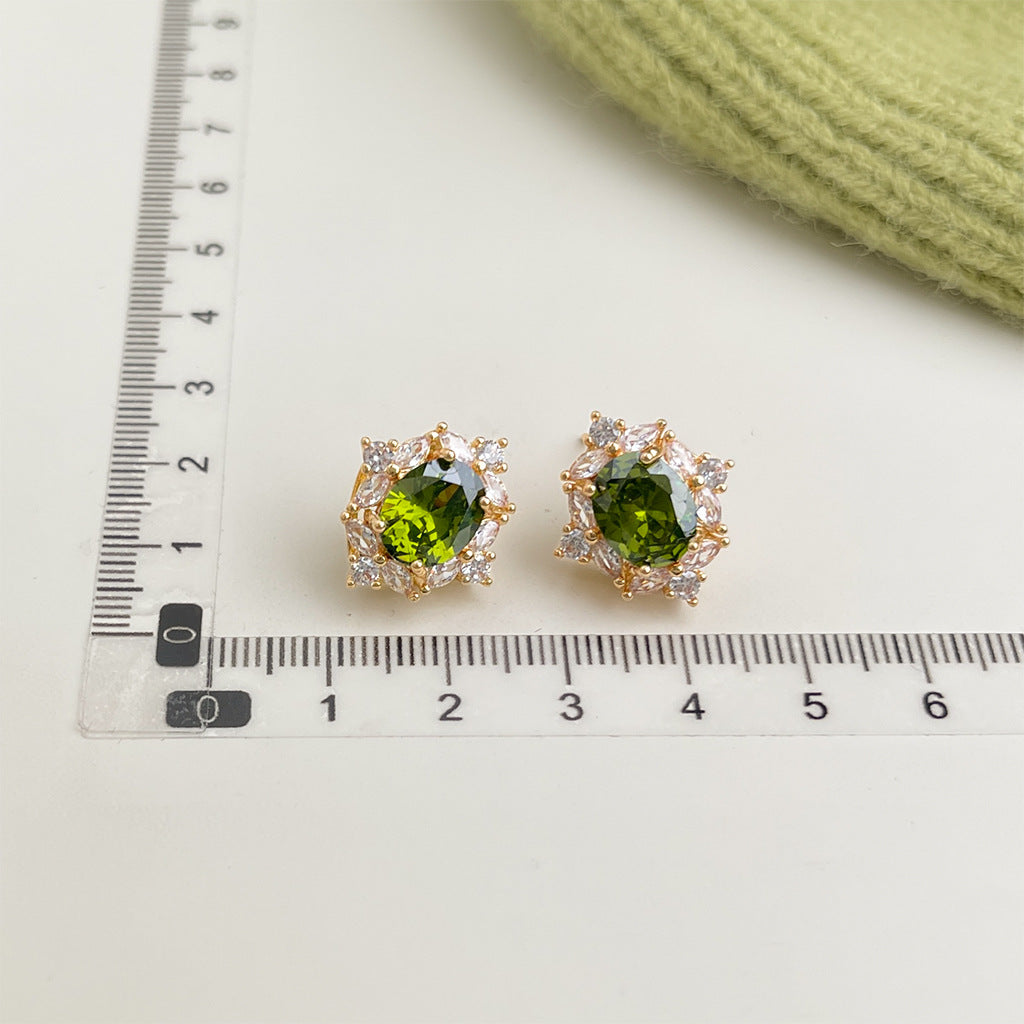 Wholesale Retro Green Oil Drop Flower Earrings