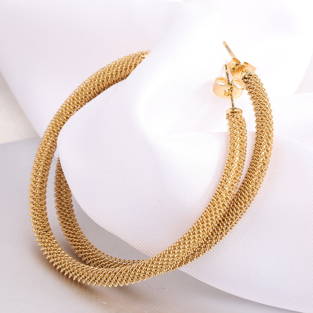 Wholesale C-shaped Titanium Steel Earrings 18K Gold Earrings with Openings ACC-ES-ZhongZhe006