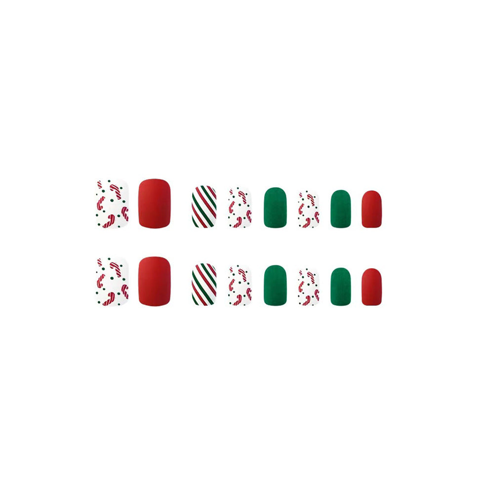 Wholesale 24 Pieces/box Christmas Crutches Polka Dot Manicure Press-on Nails Kits Nail Stickers ACC-NS-GuaiXL023