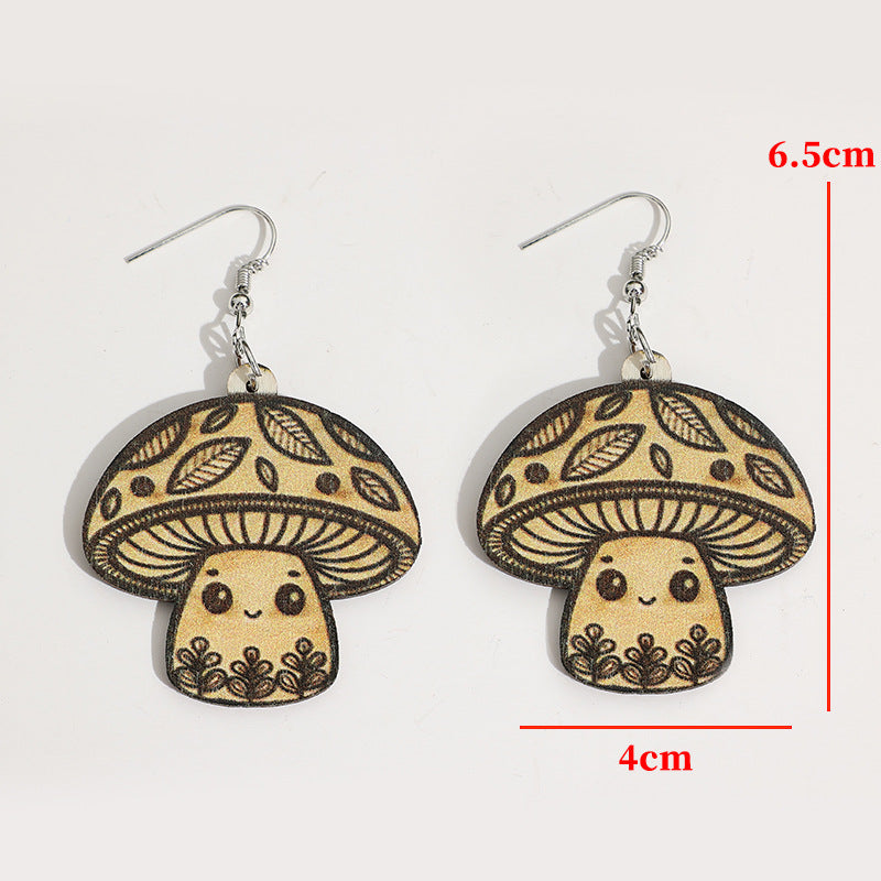 Wholesale Leopard Print Mushroom Wooden Earrings