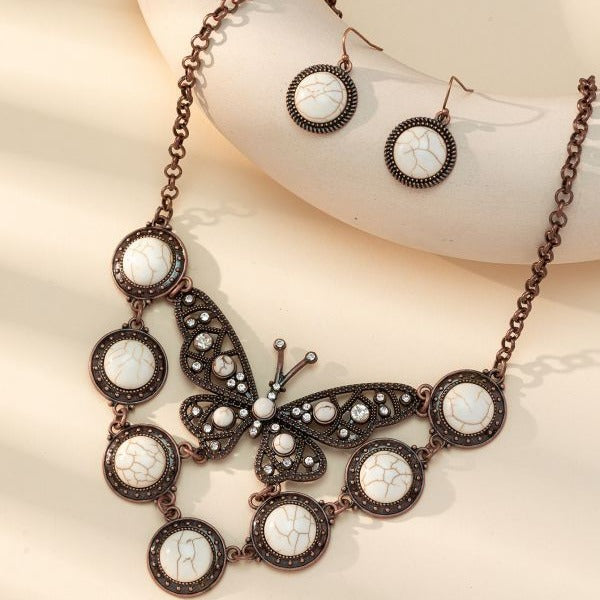 Wholesale Boho Vintage Turquoise Butterfly Necklace Earrings Set ACC-NE-Gaoz004