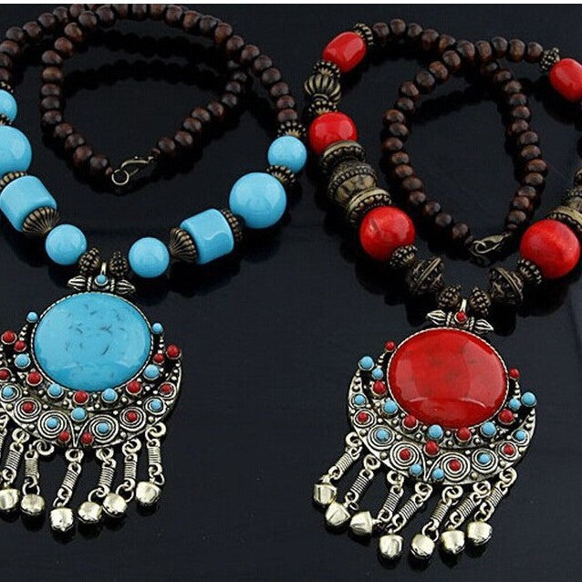 Wholesale Bohemian Turquoise Bell Pendant Long Necklace Alloy Fashion Boutique Resale