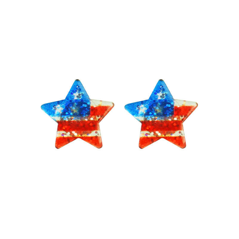 Wholesale 2 Pairs/pack American Independence Day Glitter Powder Flag Love Stars Acrylic Earrings ACC-ES-HY036