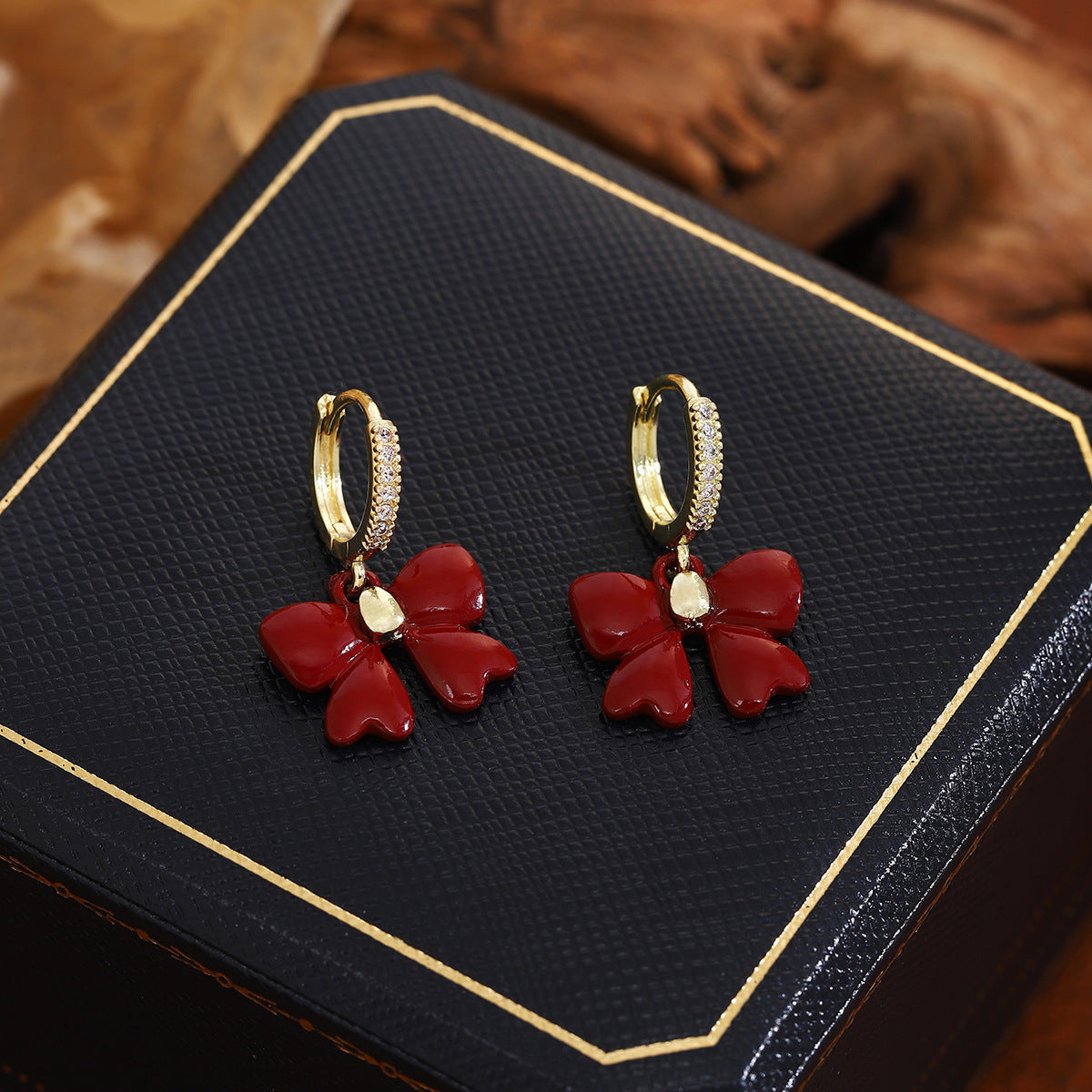 Wholesale Red Diamond Bow Earrings