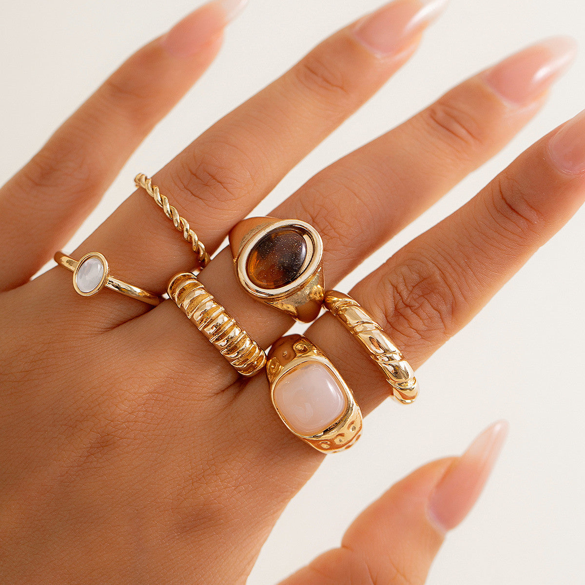 Wholesale Modern Irregular Gemstone Ring Set Women Fashion Jewelry Accessory Gift
