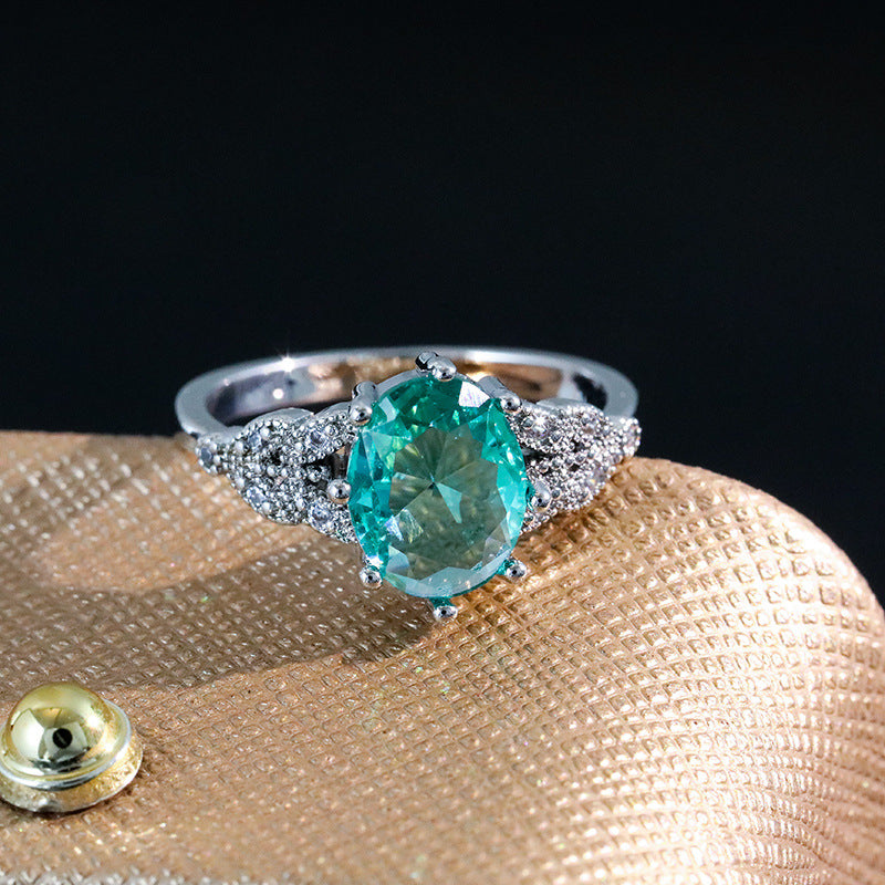 Wholesale Copper inlaid zircon emerald tourmaline color ring