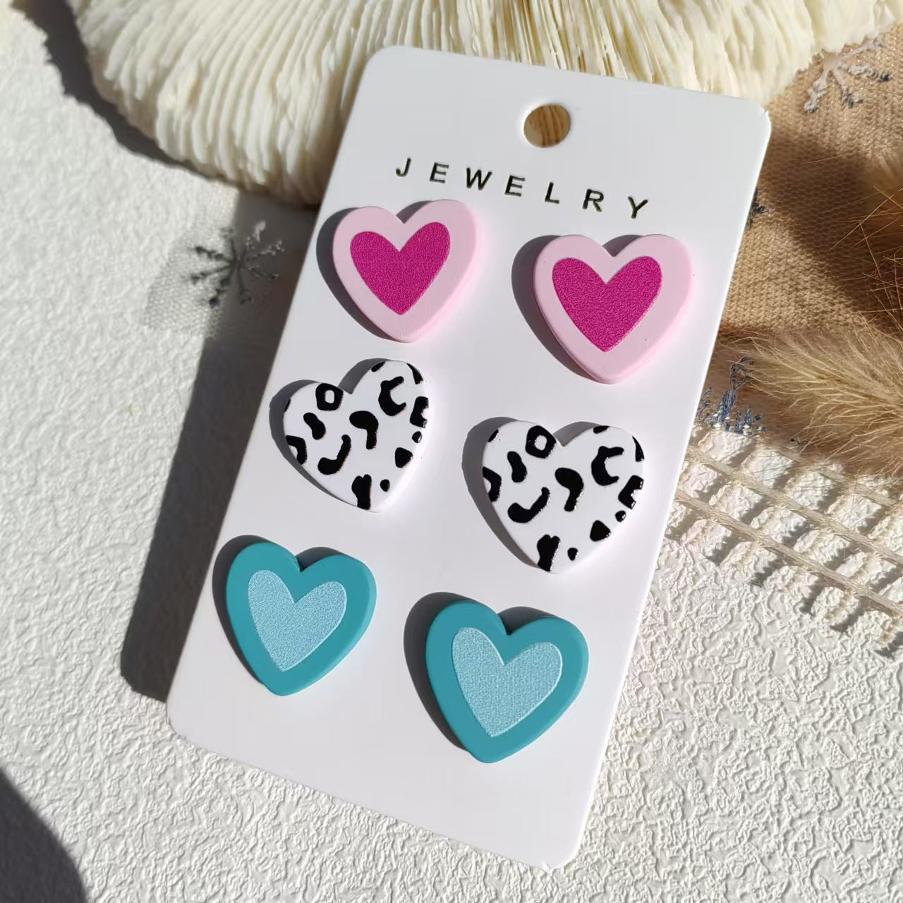 Wholesale 3pcs/set Valentine's Day  Spray Painted Colorful Heart Earring Set