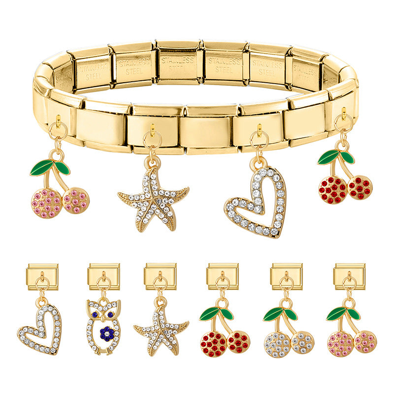 Wholesale Italian Charm Bracelet 9mm DIY Splicing Cherry Series Stainless Steel Composable Bracelet