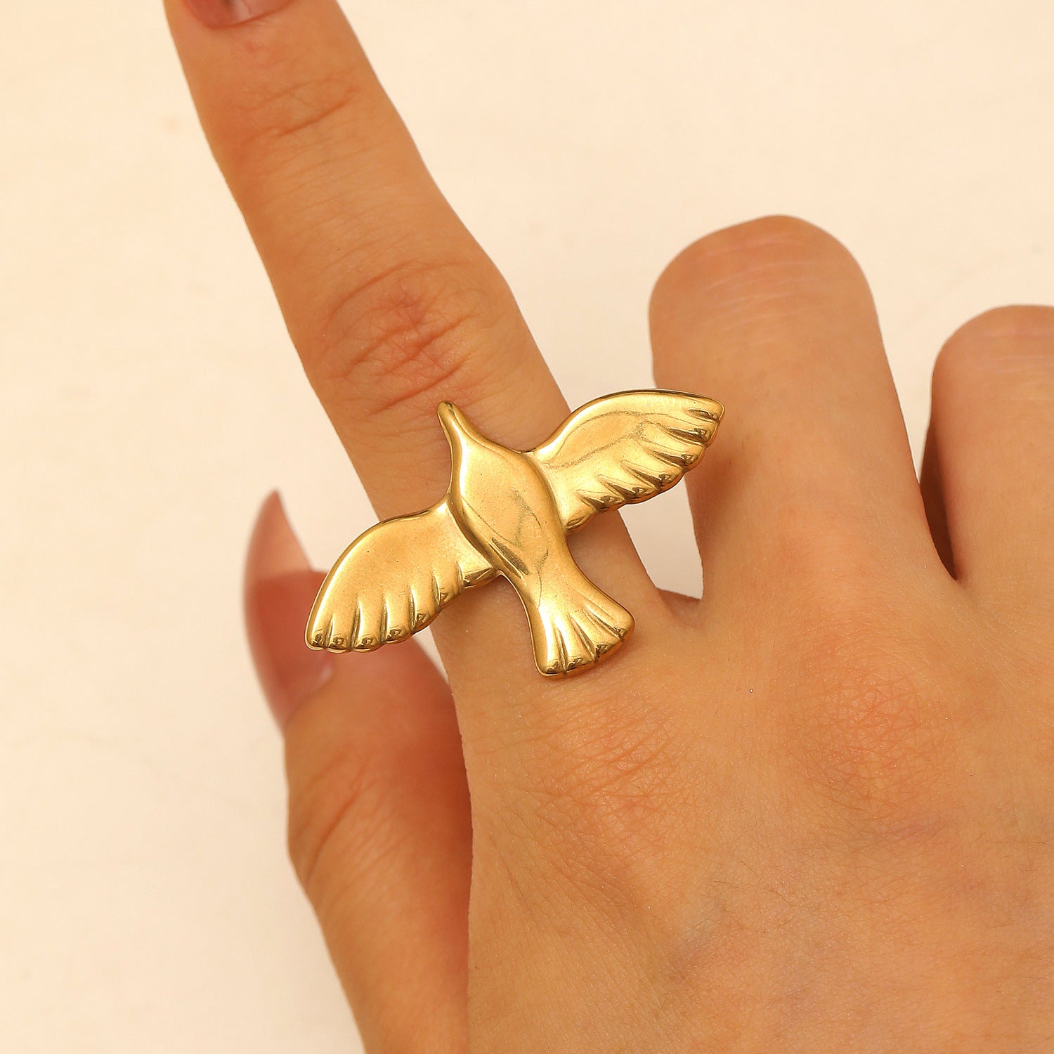 Wholesale stainless steel winged bird and peace dove open ring