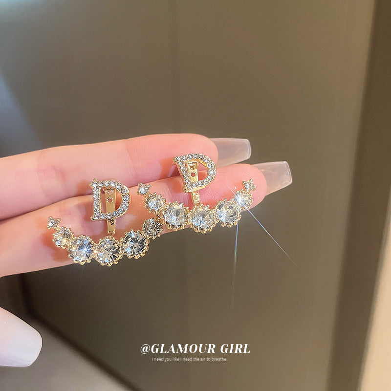 Wholesale Real gold plating silver needle zircon diamond pearl letter earrings